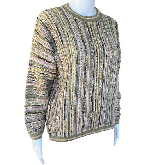 VTG Tundra Canada Sweater Women's sz L Stripe 3D Knit Cosby Coogi Biggie Hip Hop - Picture 3 of 11